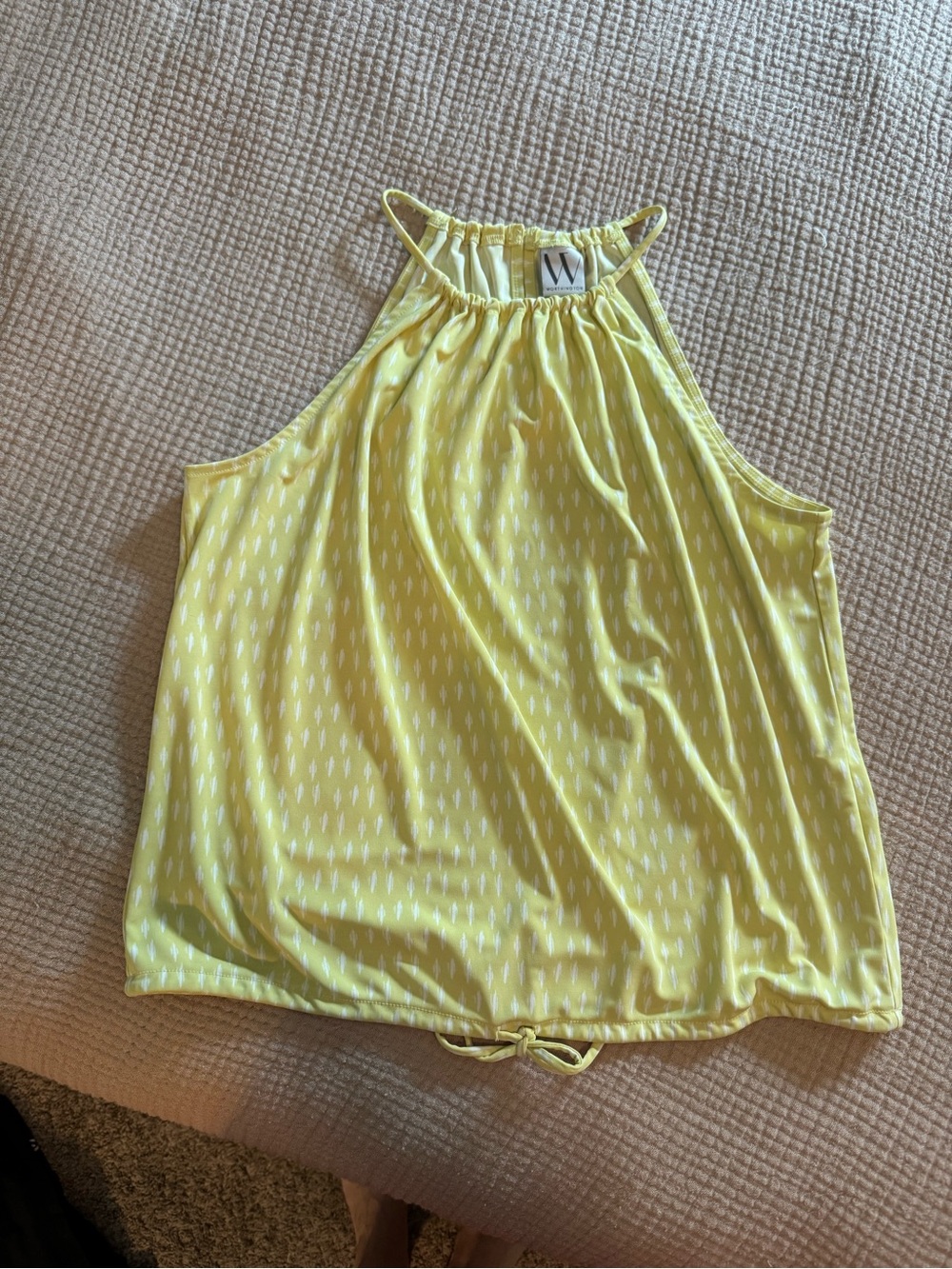 Yellow Halter Tank Top with Subtle White Arrow Print-SZ- Medium